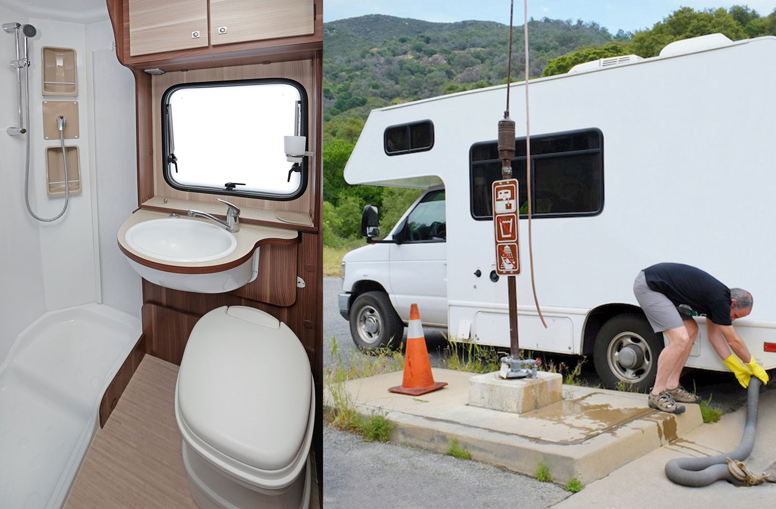 Portable RV/camper toilet and holding tank setup in Los Alamos, New Mexico